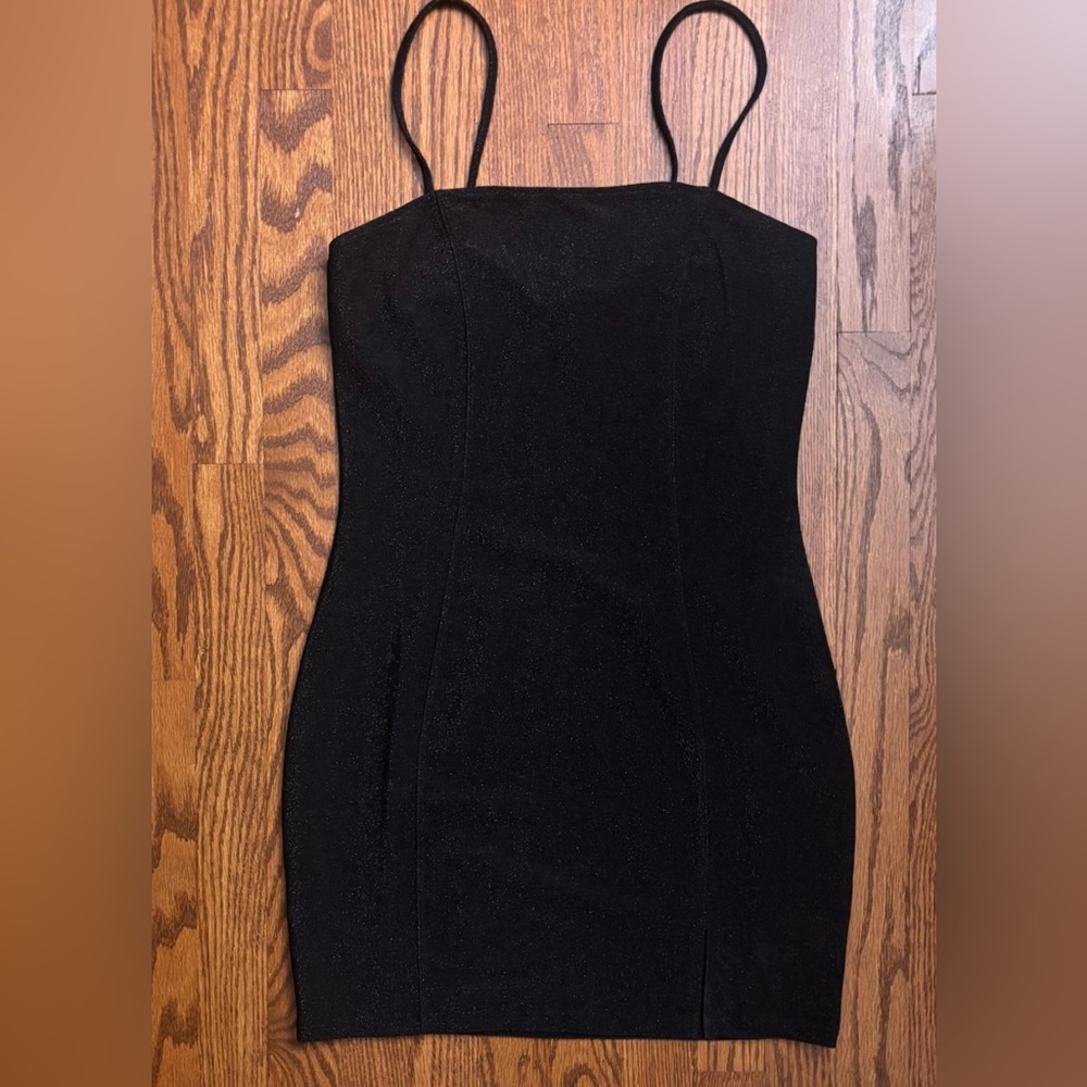 H&M Divided Black Sparkle Mini Dress with Spaghetti Straps Size Medium NWOT